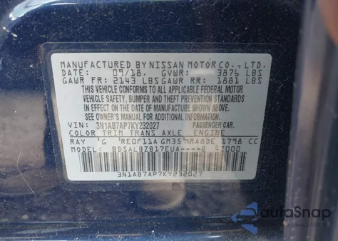 2019 Nissan Sentra S from USA, damaged, VIN 3N1AB7AP7KY232027